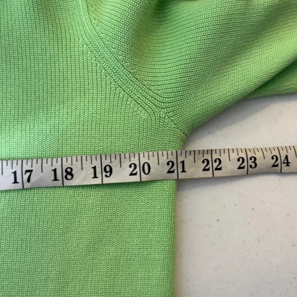 Talbots Womens Ribbed Cotton Blend V-Neck Cardigan Sweater L Spring Green Preppy - Picture 3 of 6